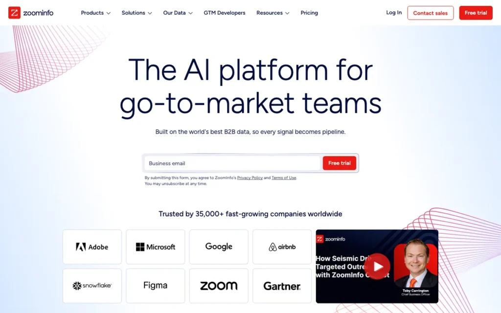 ZoomInfo homepage screenshot