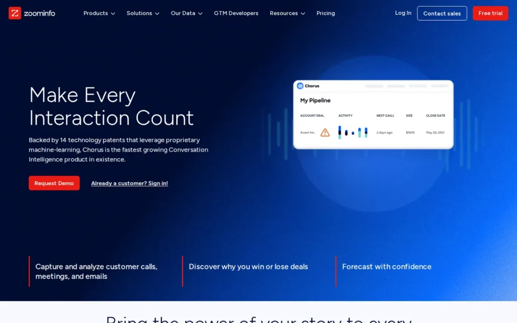 Chorus by ZoomInfo homepage screenshot
