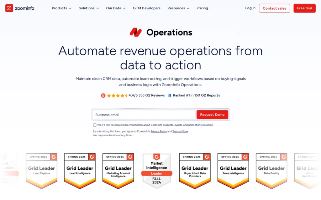 ZoomInfo Operations homepage screenshot