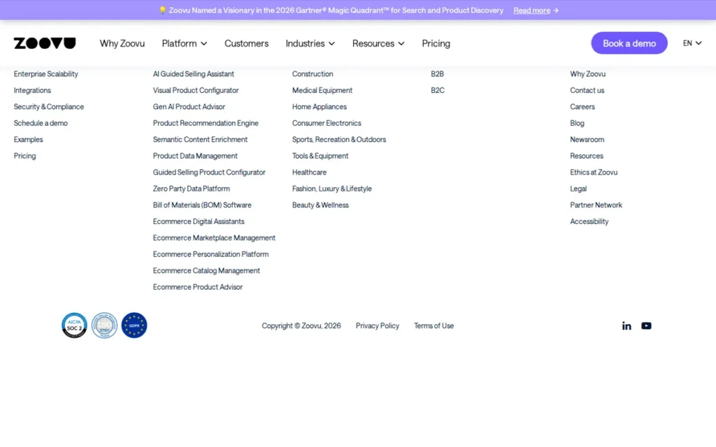 Zoovu homepage screenshot