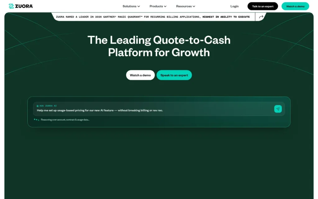 Zuora homepage screenshot